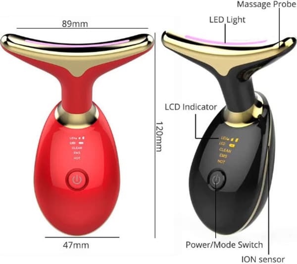 7-Mode LED Halsrynke Løfter, Mikrostrøm Foton Opstrammende Massager