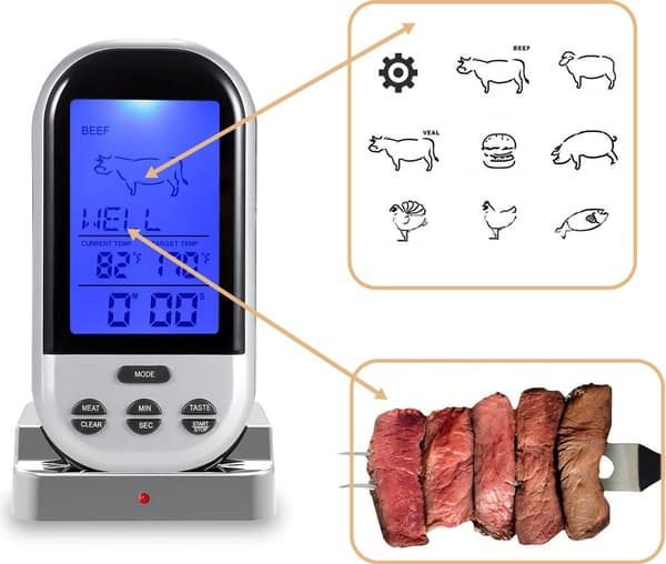 Grill Termometer Digital Radio Trådløst Kødtermometer Grill Termometer Grill Digital Termometer Temperaturområde 250 ° C