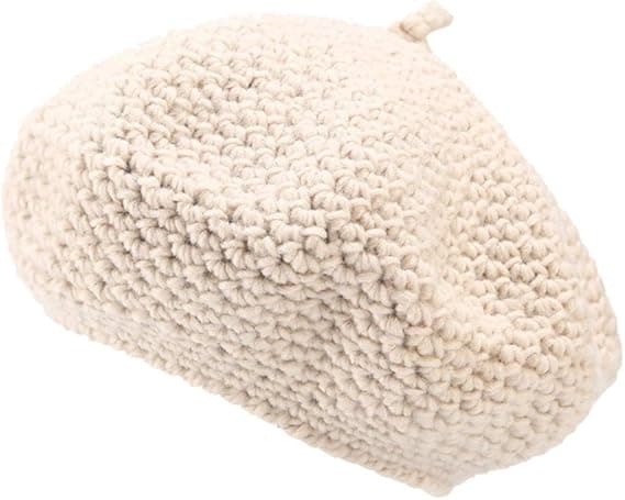 Vinterstrikket beret dame varm lue beige