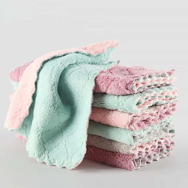 10 kappaleen setti pyyhkeitä, 25 x 25 cm, koralli fleece + puuvilla, tiskirätit keittiöpyyhkeet, mikrokuitukangas