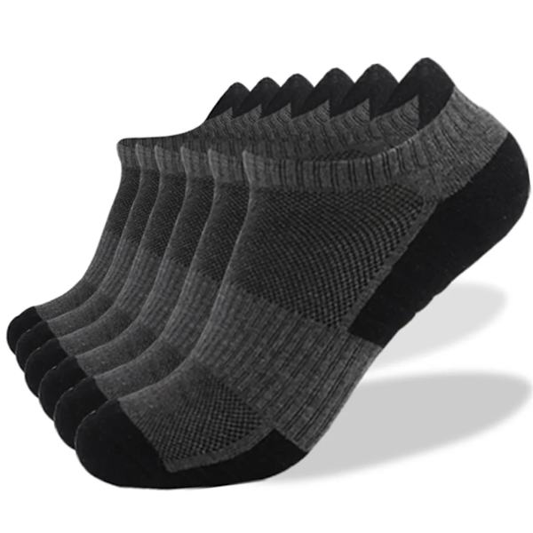 6 par med sneakersokker for kvinner og menn, sportsokker med polstring, pustende bomullssokker (mørkegrå, L43-46)