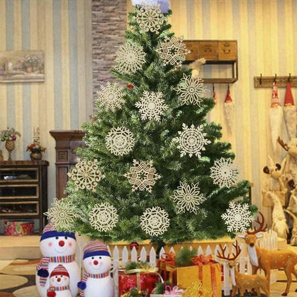 Jul trä snöflingor, 18 trä snöflinga dekorationer
