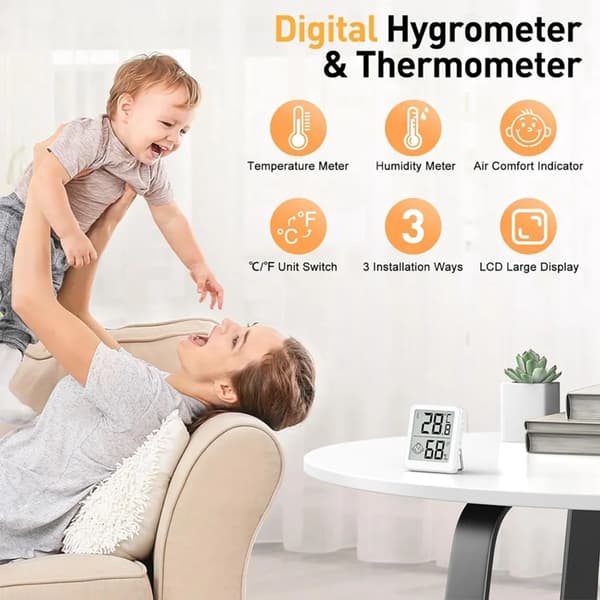 2x Termometer Hygrometer indendørs digital, mini LCD termometer, fugtighedsmåler rumtermometer indendørs med smiley-indikator