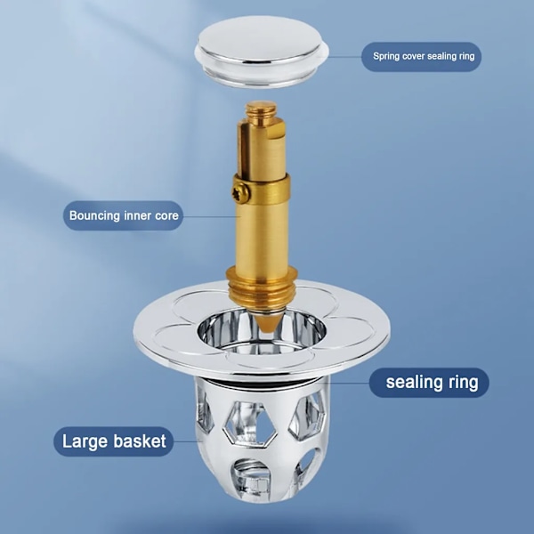 2 stk. vaskepropper, pop-up vaskeprop, universel afløbsfilter med anti-stopfilter, 34-40 mm diameter, grå