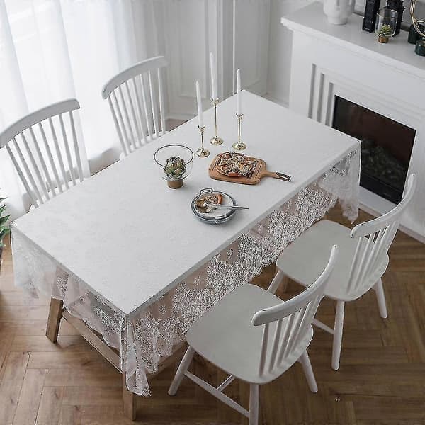 Rektangulær hul blonde duk hvit fest kjøkken duk skrivebord egnet for bryllupsarrangementer