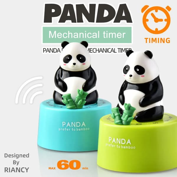 Magnetisk mekanisk timer, kjøkkentimer, læringstimer for studenter med søt dyreskulptur, Panda blå base