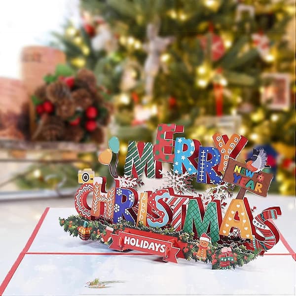 3D pop-up julkort, vackert jultomtekort med kuvert (God Jul)