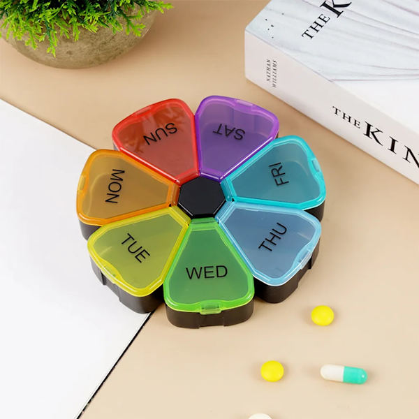 2-pack pillerburk 7 dagar rund regnbåge pillerburk tablettburk