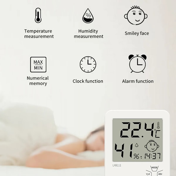 Inomhus termometer, digital inomhus termometer, LCD intelligent hygrometer, bakgrundsbelysning