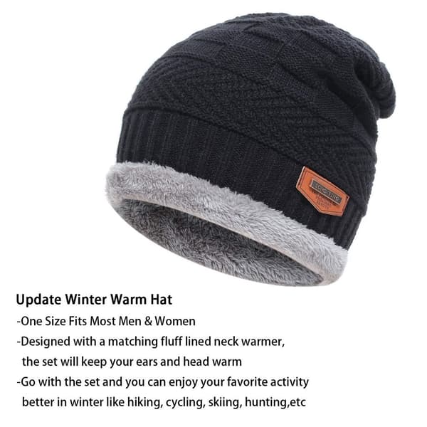 Vintermössa beanie halsduk mössa varm stickad mössa plus sammet utomhus vinter varm mössa halsduk set män och kvinnor