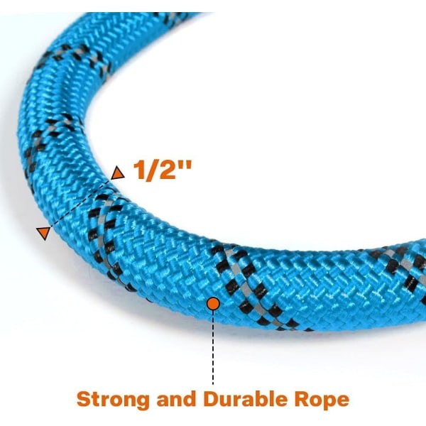Tau til hundebånd med komfortabelt polstret håndtak, svært reflekterende tråder til hundebånd for store hunder blue L-1/2"x6'
