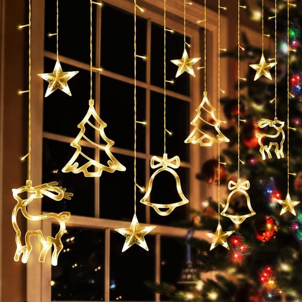 126-LED Vindusgardinlys – 8 Moduser Fjernkontroll, Varmhvit Jul/Innendørs