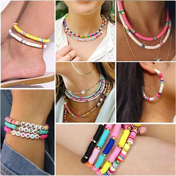 Perler til snøring, 5000+ perler sæt, lerperler, perler til at lave din egen armbånd med bogstaver, tal, kærlighedsperler (sort)