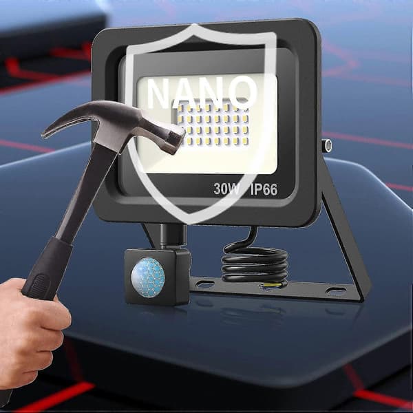 30W 2400Lm IP66 Rörelsesensor Strålkastare – 6500K Trädgårds LED, 1.5m Kabel