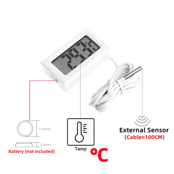 Mini bærbar indendørs digitalt LCD-display med termometer og fugtighedssensor, termometer og hygrometer (hvid, 1 stk.)