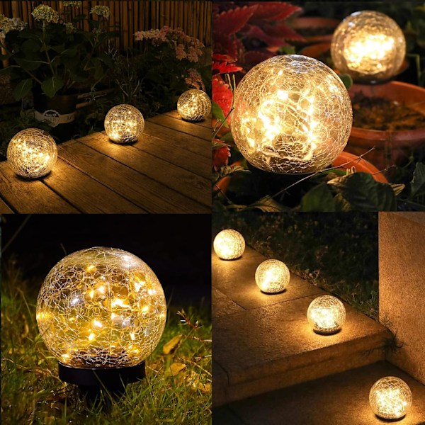 LED solcelle glass crack globe lampe, hagelampe, utendørs dekorasjon
