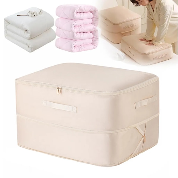 Självkomprimerande organiser, förvaringslådor, förvaringspåse för täcken, kläder, filtar (beige, 52x42x30CM)
