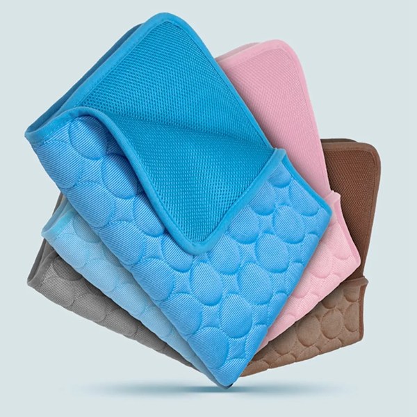 Kjølematte Vaskbar Sklisikker Myk Hundeteppe for Kjæledyr Sommer (Blå, M-62X52cm)