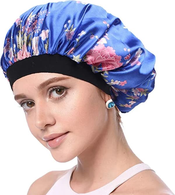1 stk. Satin Cap Silke Nat Hue med Bred Elastisk Bånd Blød Nat Hue til Kvinder Søvn, Hårpleje