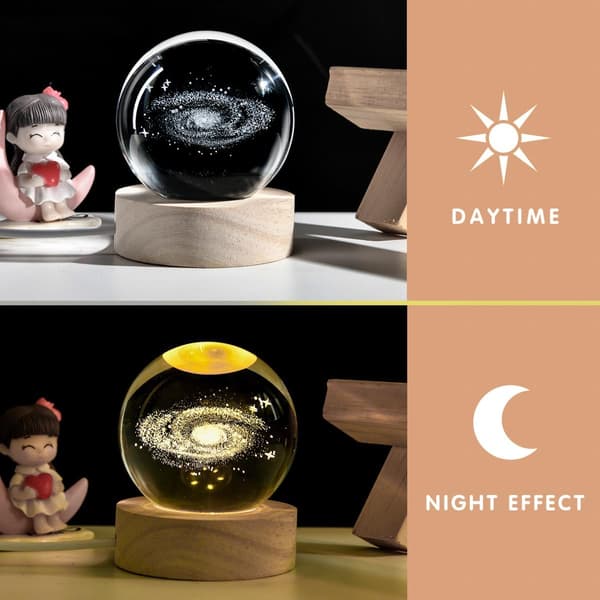 3D Galaxy Krystalkugle Natlampe med Stand, Mælkevejs Glaskuglelampe, Julegave