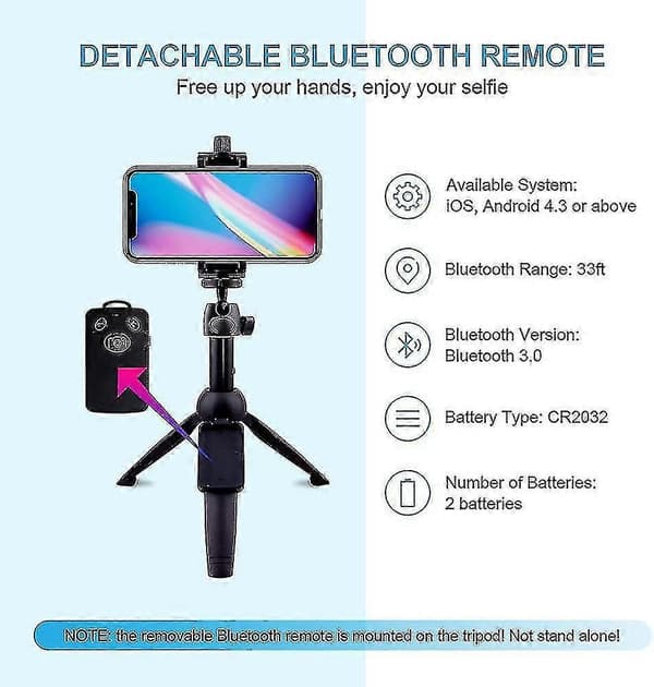 45\" Bluetooth Selfie Stativ – Fjärrkontroll för iPhone/Samsung/GoPro