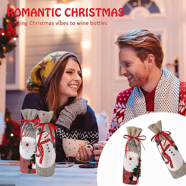 4 Vinflaskpåsar med Jultomte & Snögubbe, Julklappsinslagning