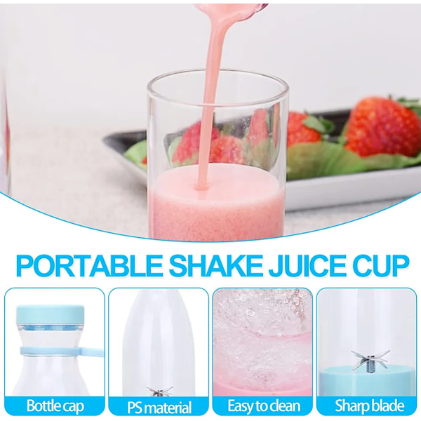 Smoothie Maker, 380ml Genopladelig USB Bærbar Smoothie Blender til Shakes Juice Smoothies, Elektrisk Juice Flaske (hvid)