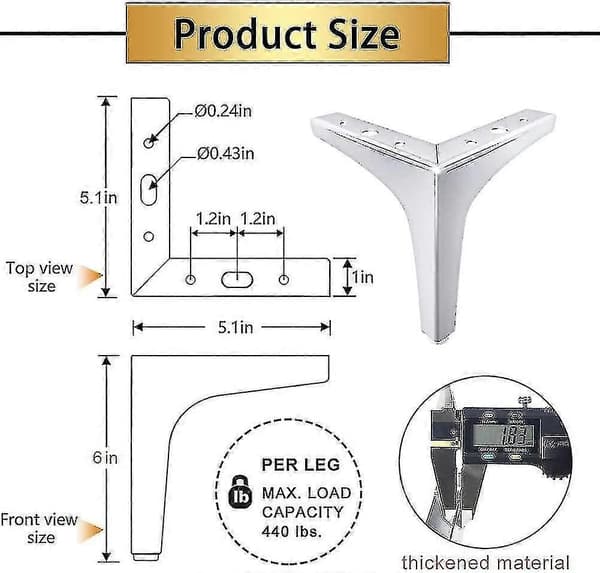 Metal Møbelben 4-Stk Sæt, Mat Sorte Sofaben 15 cm, Moderne Stil