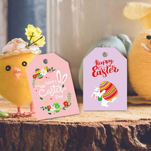 Påske gavemærker, 48 stk. Happy Easter, påskehare papir mærker med snor, påskehare mærker til påskefest, gavedekorationer