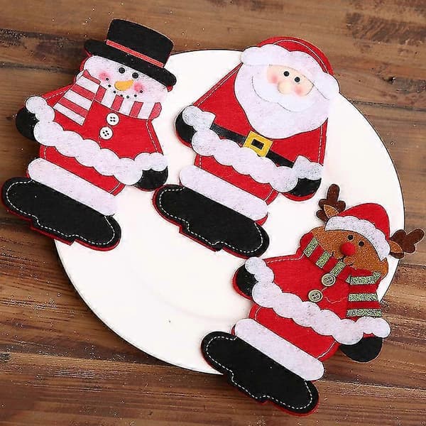Underbar Jultomte Snögubbe Älg Bestickhållare Bestickväska Röd 3 Delar