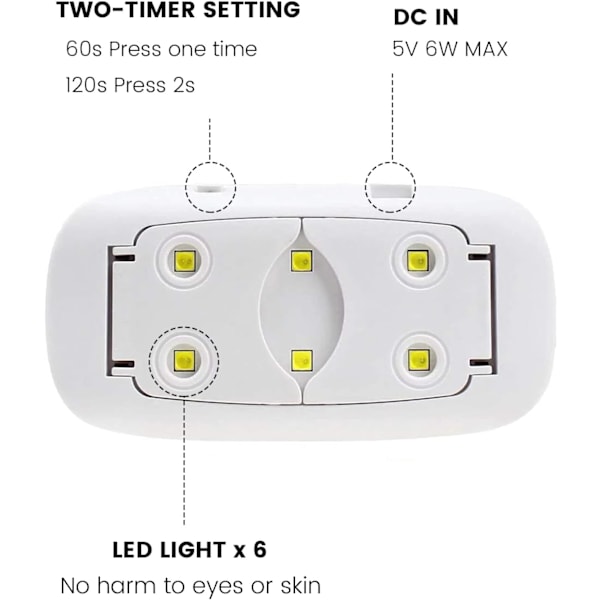 Mini LED -kynsilamppu, kompakti ja kevyt, USB-kaapelilla