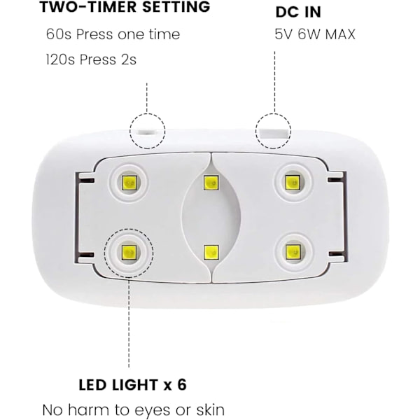 Mini LED-nagellampa, kompakt och lätt, med USB-kabel