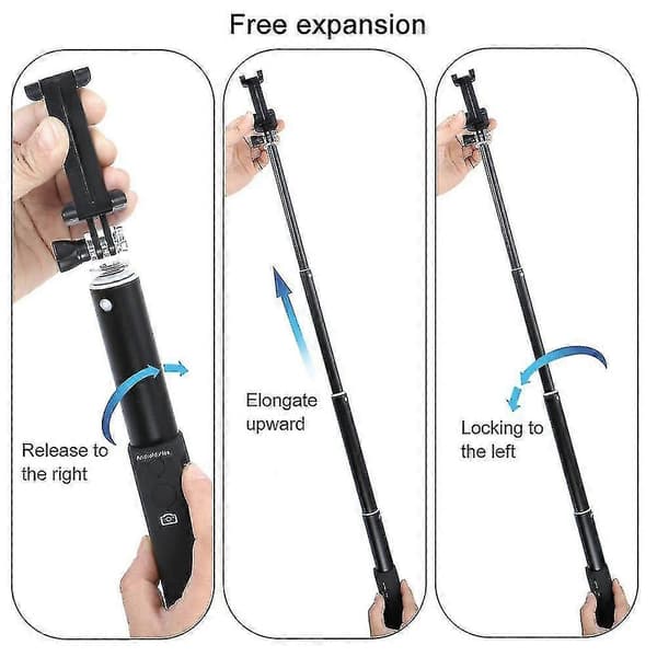 Selfie stick med Bluetooth, håndholdt selfie stick med tripod, sort