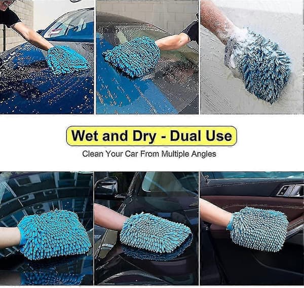 Biltvättshandskar 2-pack - Stora Mikrofiber Biltvättshandskar Bilrengöringshandskar Högkvalitativ Chenille