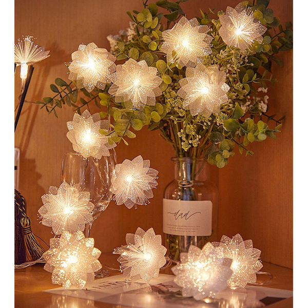 Konstgjorda blommor LED-dekorationsljus, ljusslinga med blad