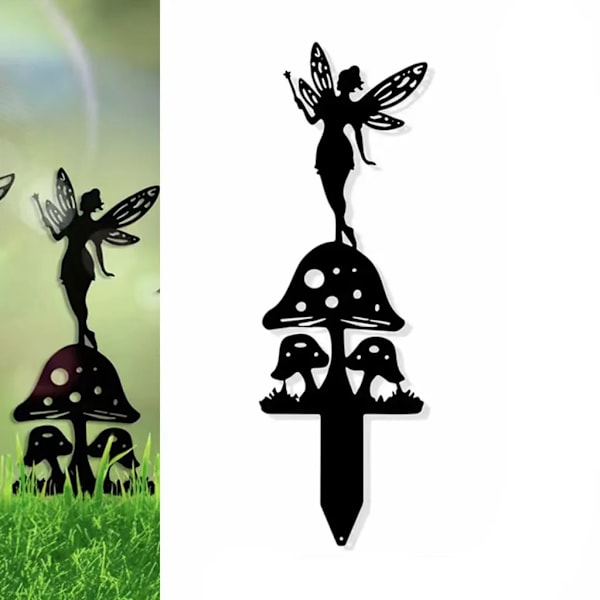 Metal Fe Figur Silhuet Skulptur, Elf Siddende Havedekoration, Pige Silhuet Have Statue til Have