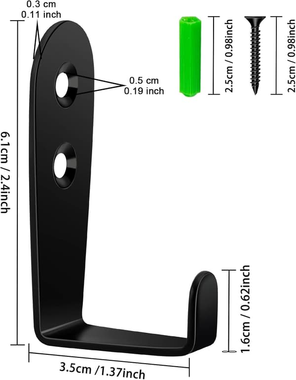 Väggkrok, kraftig utomhuskrok för att hänga nycklar, handdukar, väskor, koppar, hattar, 4-pack (stor 3,0 mm svart, synlig distribution svart + rörfäste)