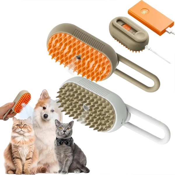 2x cat brush with water, dog brush with steam, massage hair, for removing tangled and loose hair, rechargeable