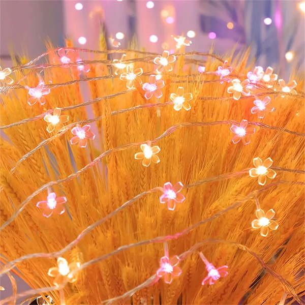 LED solcells körsbärsblommor ljusslinga, varmrosa gård dekoration