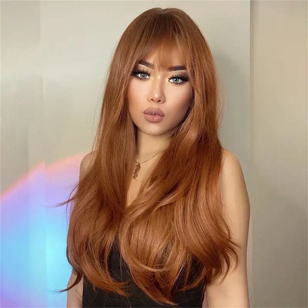 Gradient Brun Lugg Dam Naturlig Syntetisk Peruk
