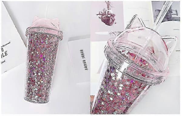 BPA-fri Glitter Kattöron Sugrör Vattenflaska, Gåva till Barn