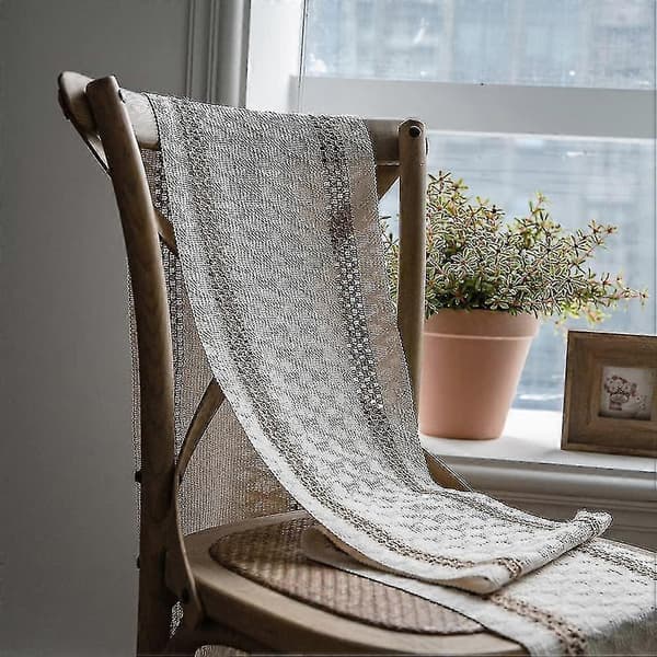 Bordløber i bondegårdsstil, håndvævet bomuld og jute patchwork bordløber med kvaster