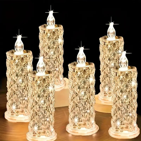 Sæt med 6 LED-lys med rosenmønster og lodret refraktionsskygge - Perfekt til bryllupper, jul og hjemmedekor