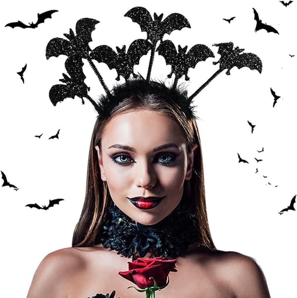 Halloween Glitter Flaggermus Hodeplagg, Svart