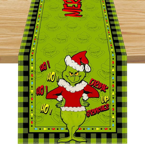 Grønn Grinch Julebordløper God Jul duk Julepynt 33*183CM