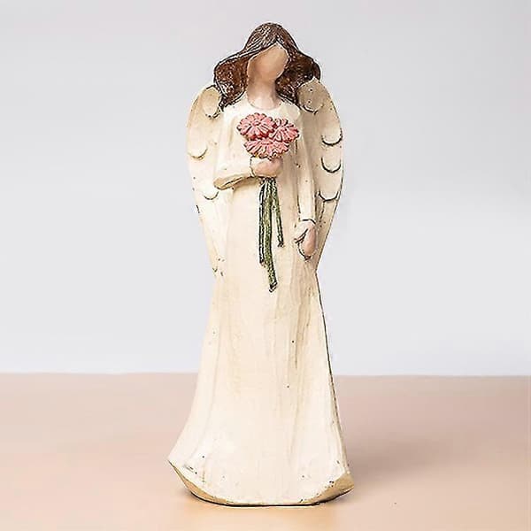 Engel statue, længsel efter kærlighed dekorativ gave (beige engel holder blomster)