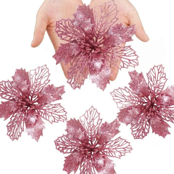 24 Guldfarvede glimmer julestjerner, juletræs-/bryllupsblomster