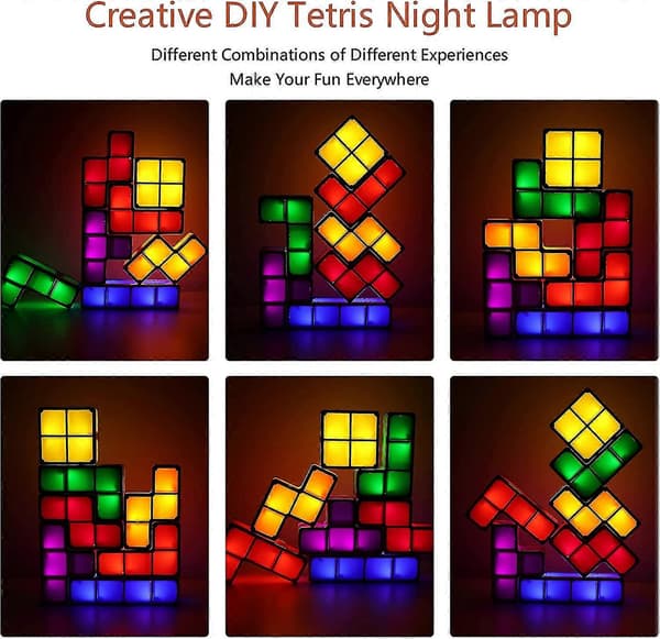 7-värinen DIY Tetris Pinottava LED-yövalopulma, lapset ja teinit