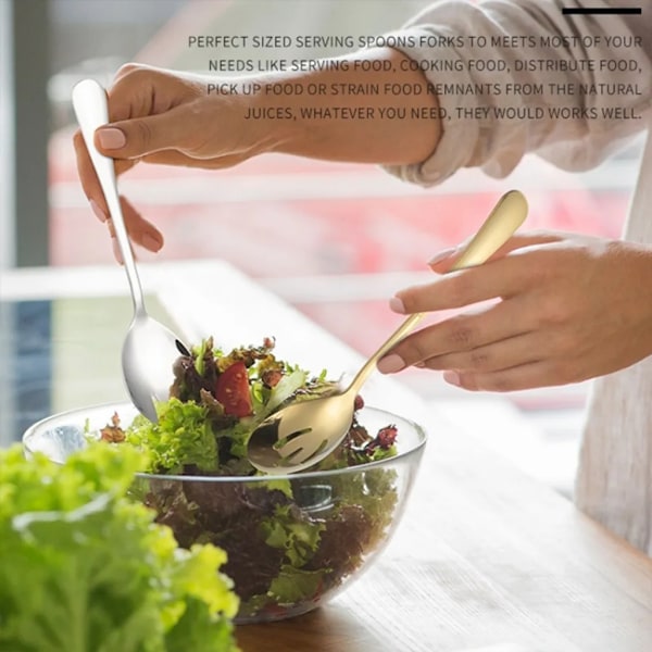 3-delt salatbestiksæt, salatske og -gaffel, rustfrit stål, salatske og -gaffel, tåler opvaskemaskine (sølv)