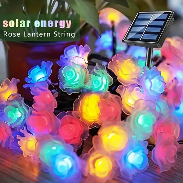 LED solcelledrevne rosebladslyssnor, hagedekorasjon